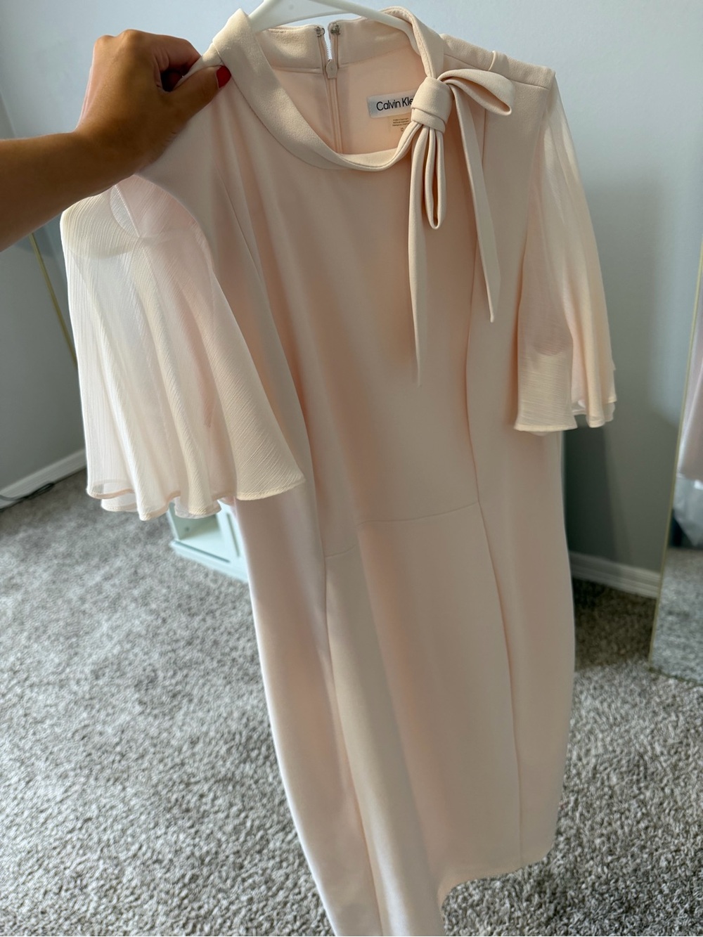 Calvin Klein Soft Peach Knot-Neck Dress